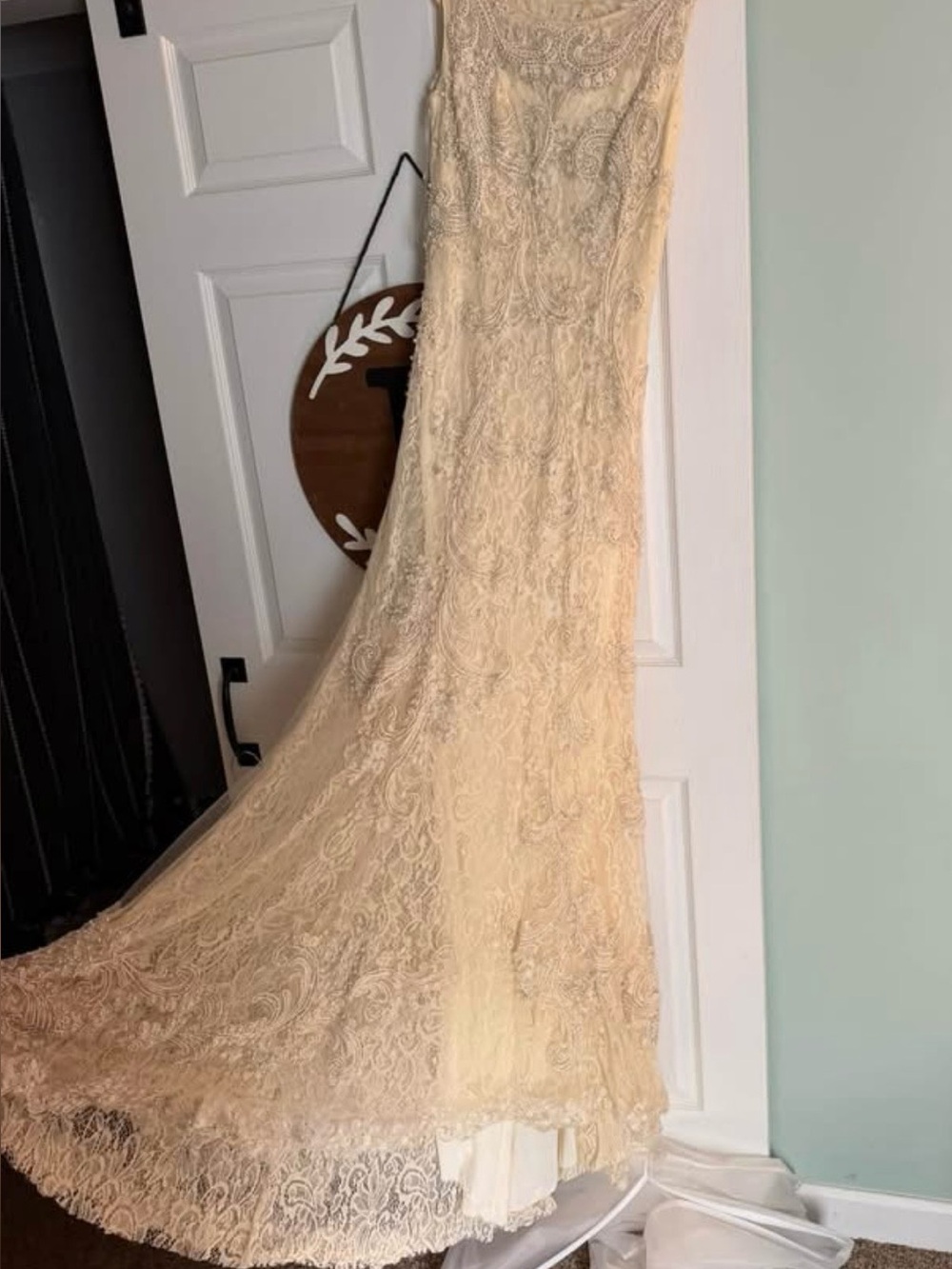 Lace Bridal Gown in Champagne - Elegant Fitted Silhouette